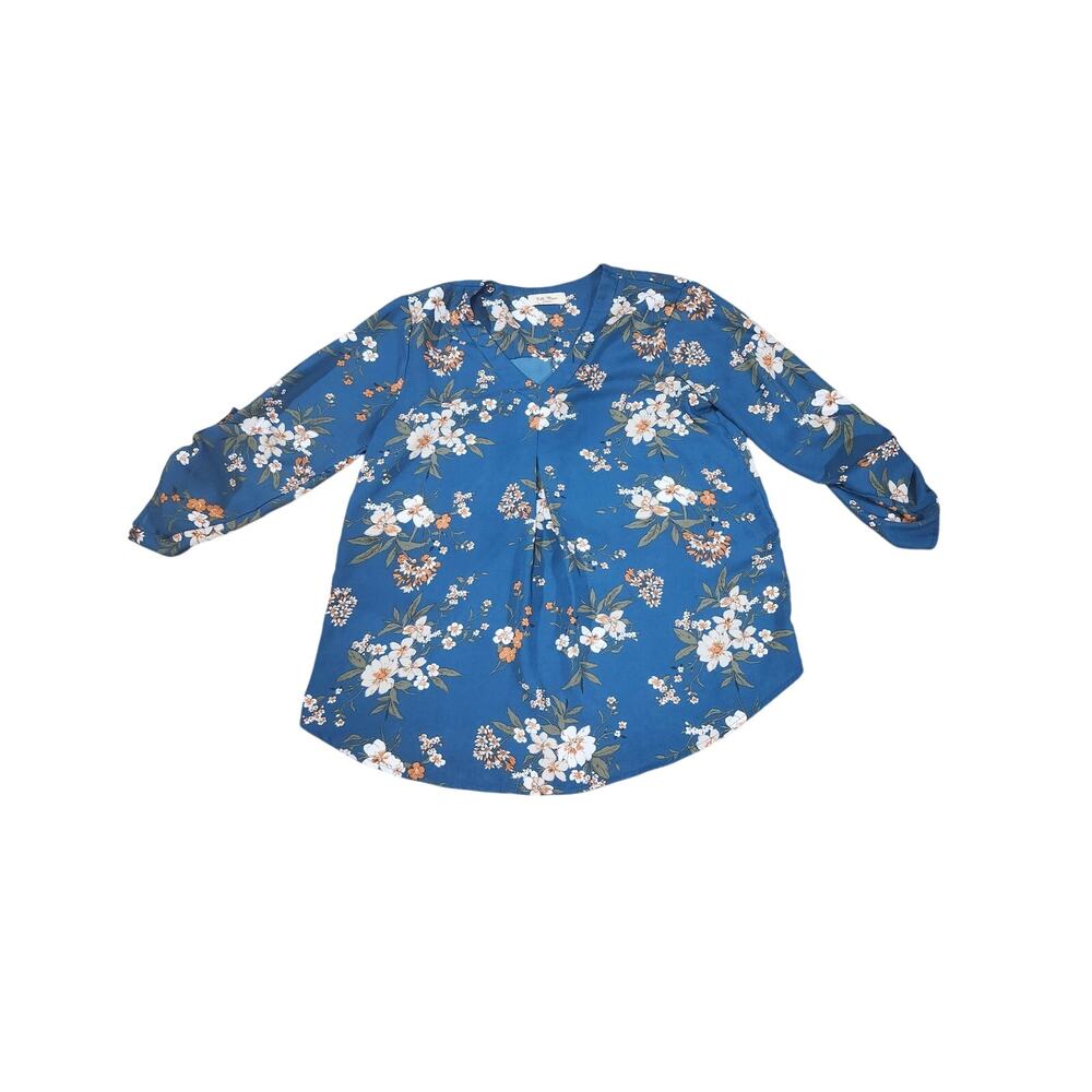 Full Moon Maternity Blue Floral 3/4‎ Sleeve Blouse S 3/4 Sleeve Boho Whimsygoth